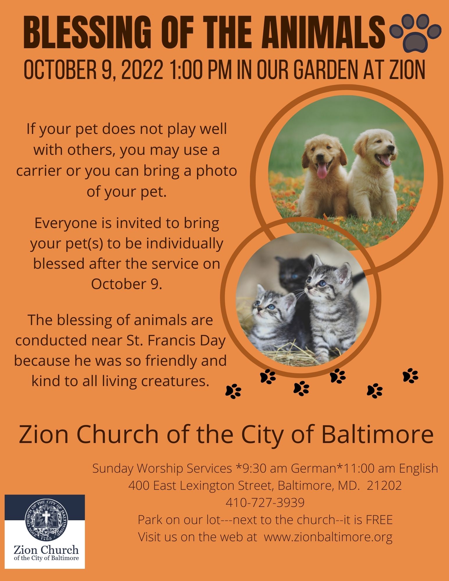 Blessing of the Pets Zion Church of the City of Baltimore