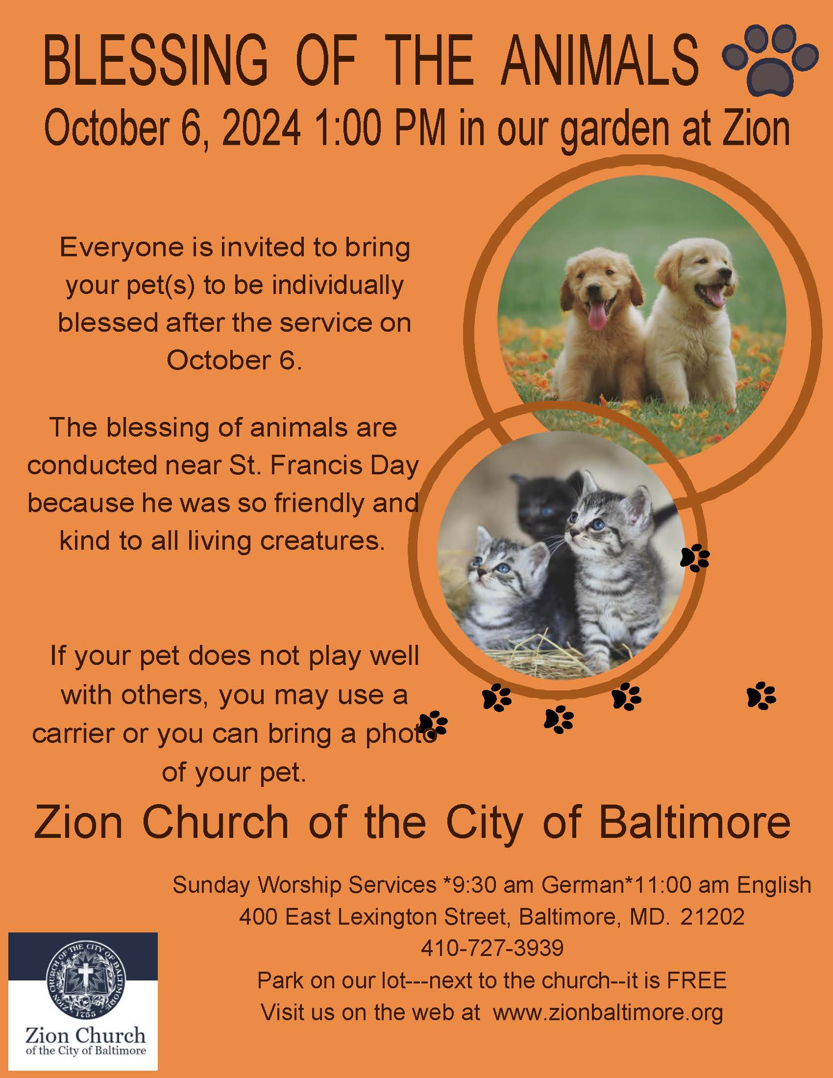 Blessing of the Animals October 6, 2024 Zion Church of the City of